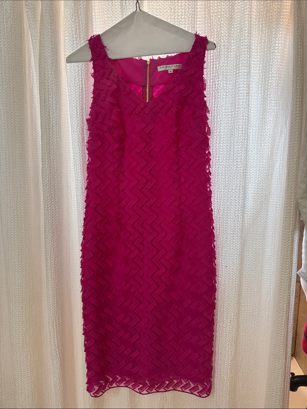 Trina Turk Hot Pink Textured Sheath Midi Dress